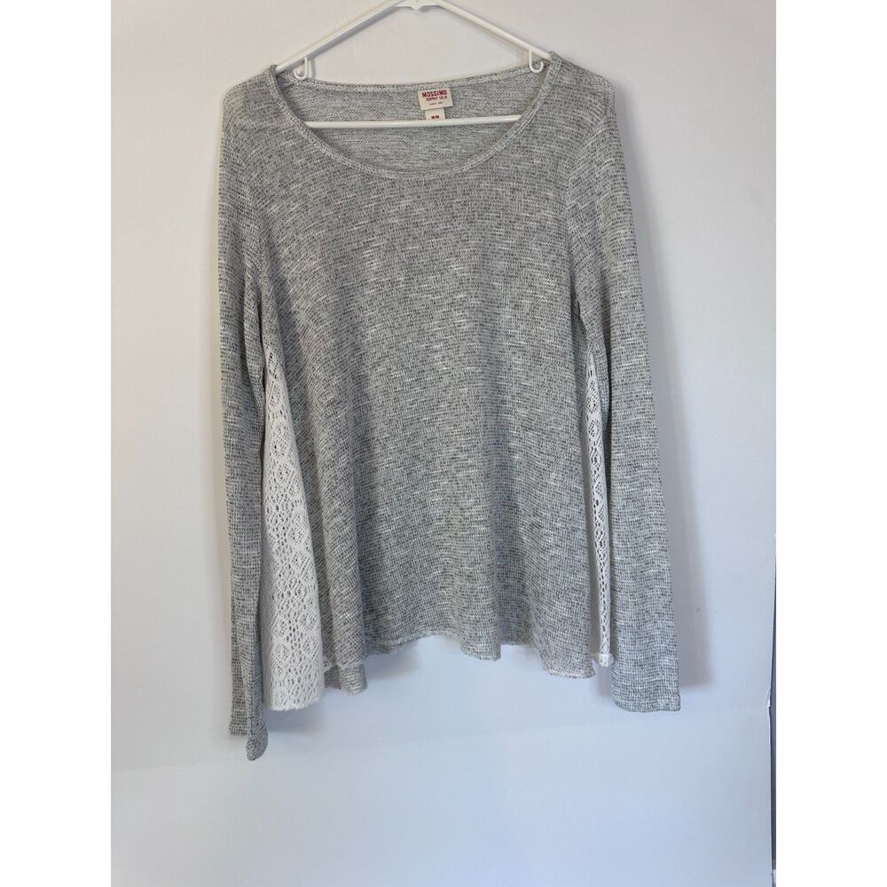 Mossimo Supply Co Gray Knit Sweater Lace Inset Women’s M Sheer Layered